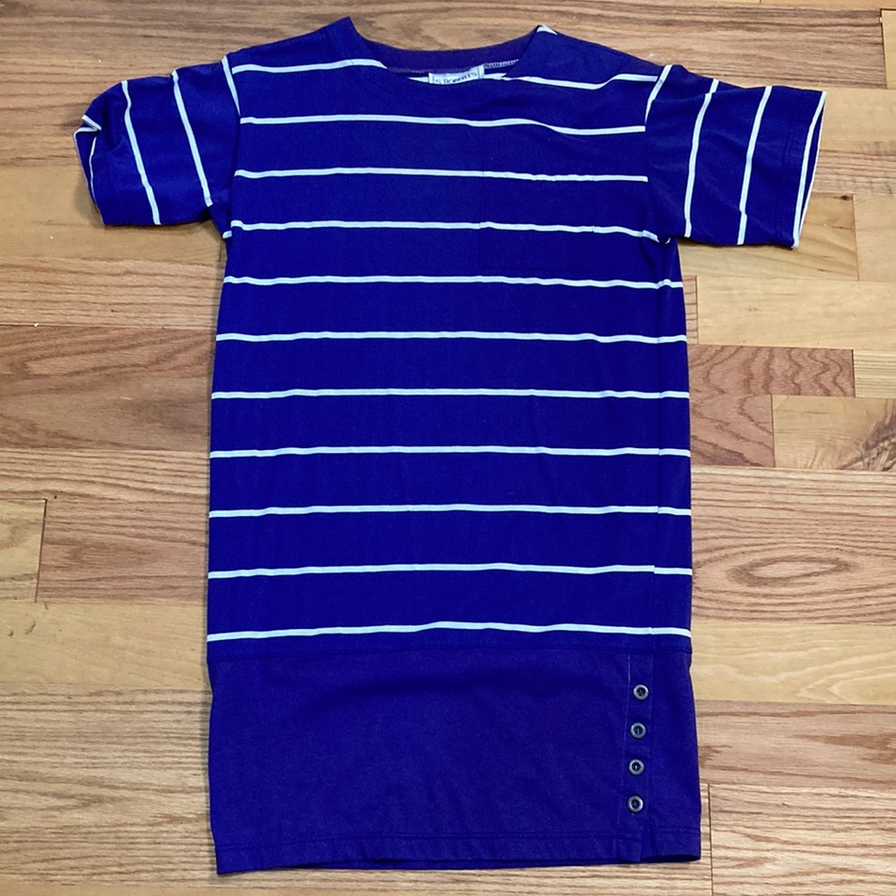 S Roberts Violet Horizontal Stripes Short Dress, 65% Polyester 35% Cotton. Super